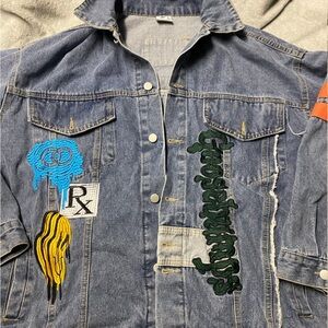 Embroidered Denim Jacket with Patches
